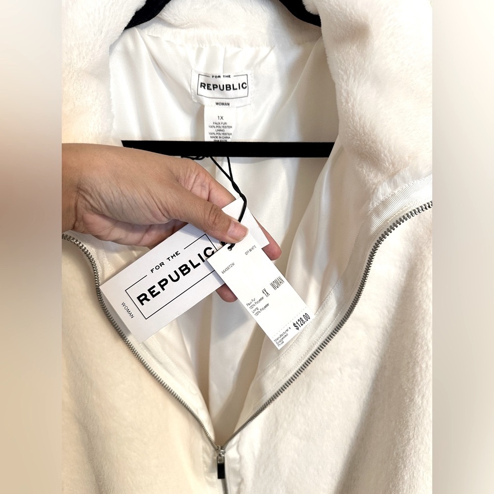 For The Republic Teddy Plush Zip-Up Long Sleeve Collar Jacket, Cream, Sz 1X, NWT - Picture 3 of 7